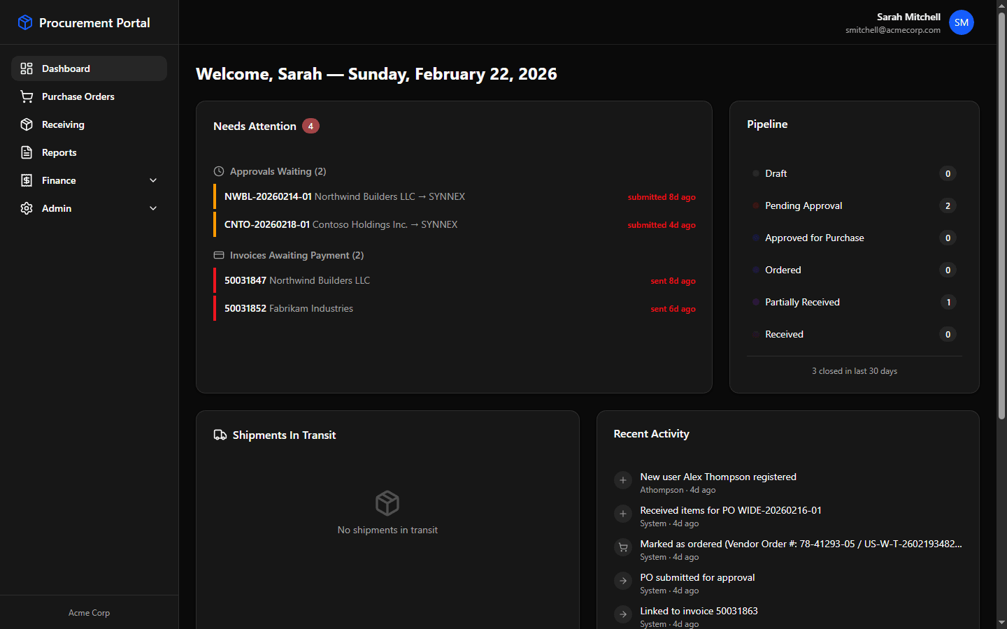 Procurement Portal Dashboard